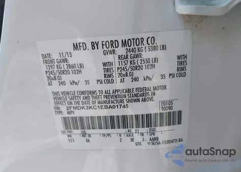 2014 Ford Edge Limited z USA, uszkodzony, nr VIN 2FMDK3KC1EBA01745